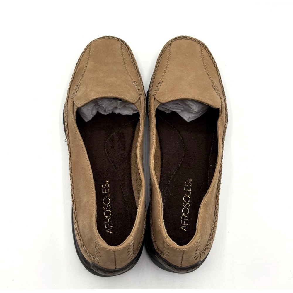 AEROSOLES Ivory Tree Loafers Women's Size 8 Tan Nubuck Leather Slip On Shoes - Picture 4 of 10